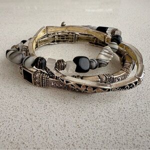 Silver-Tone Black & White Beaded Multi-Row Bracelets (3)